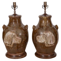 Pair of Hunting Dog Pottery Lamps