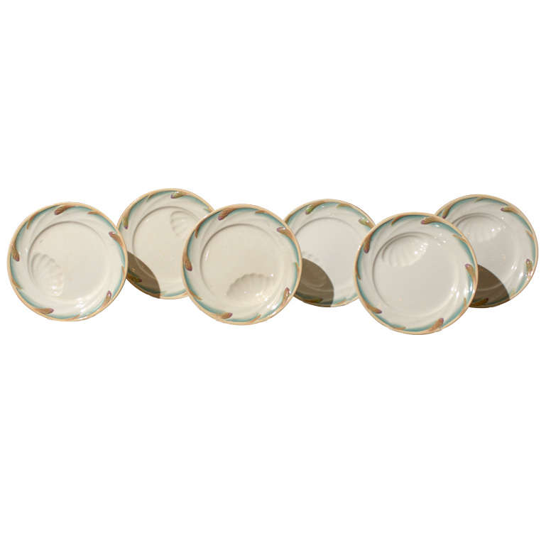 French Late 19th Century Sarreguemines Asparagus Plates with Shell Shaped Hole For Sale