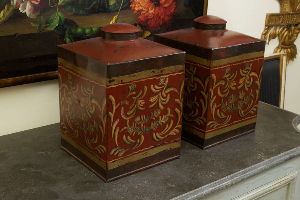 20th Century A pair of tole canisters For Sale