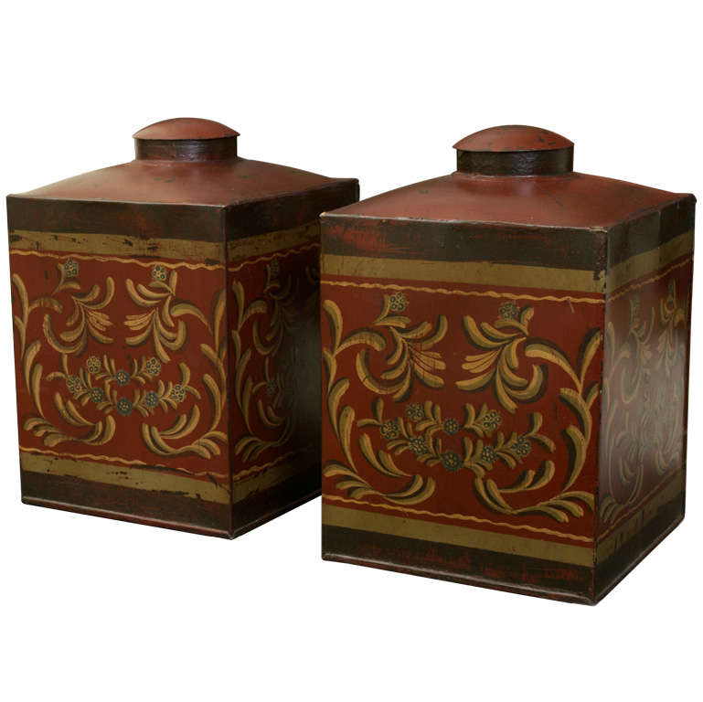 A pair of tole canisters For Sale