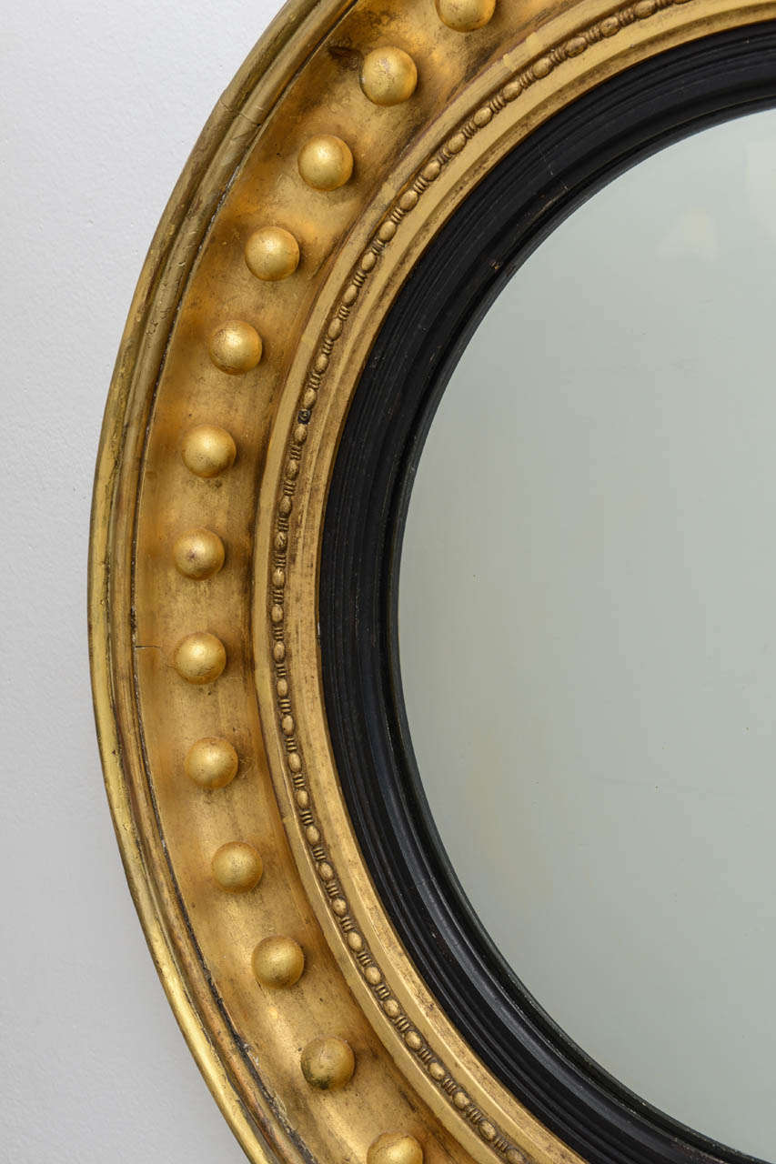 19 Century Regency Style Gold-Leaf Convex Mirror  In Good Condition In West Palm Beach, FL