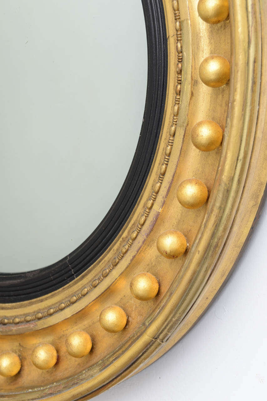 Giltwood 19 Century Regency Style Gold-Leaf Convex Mirror 