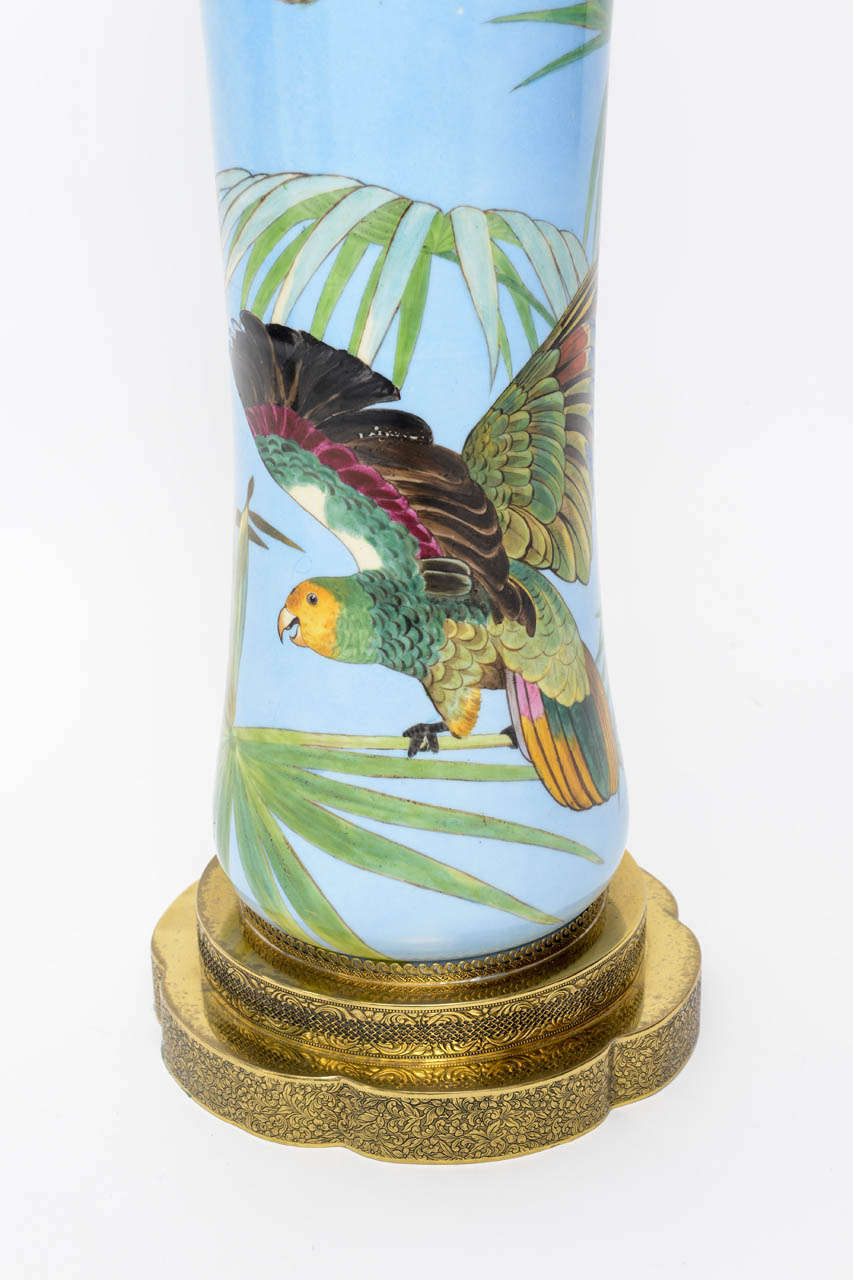 20th Century Pair of Ceramic Lamps with Bird Motif