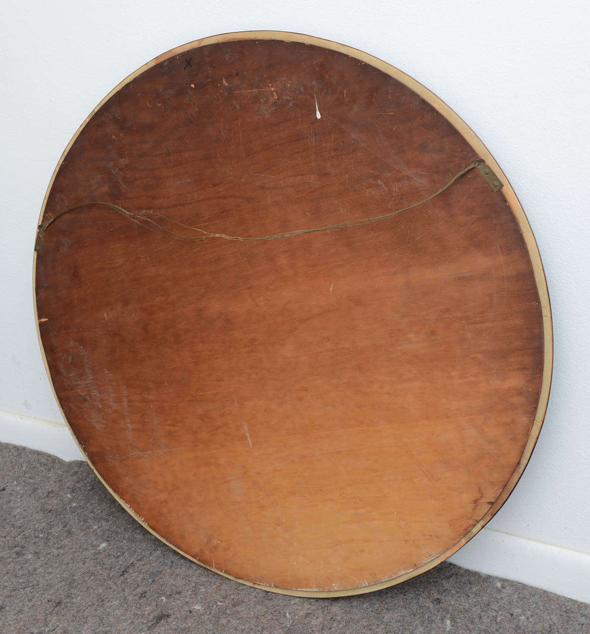 Glass Large Round French Art Deco Mirror with Beveled Mahogany Wood Frame