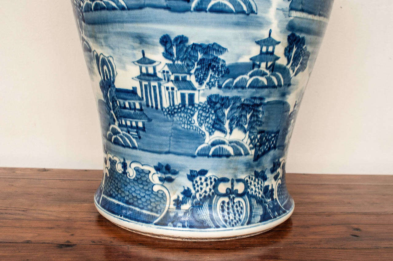 Monumental Pair of Chinese Blue and White Palace Jars In Excellent Condition In Washington, DC
