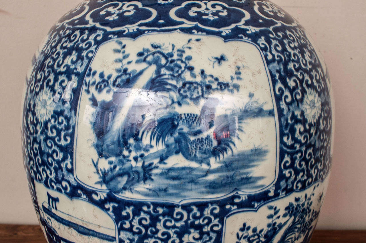 Pair of Large Chinese Blue and White Porcelain Temple Jars 1