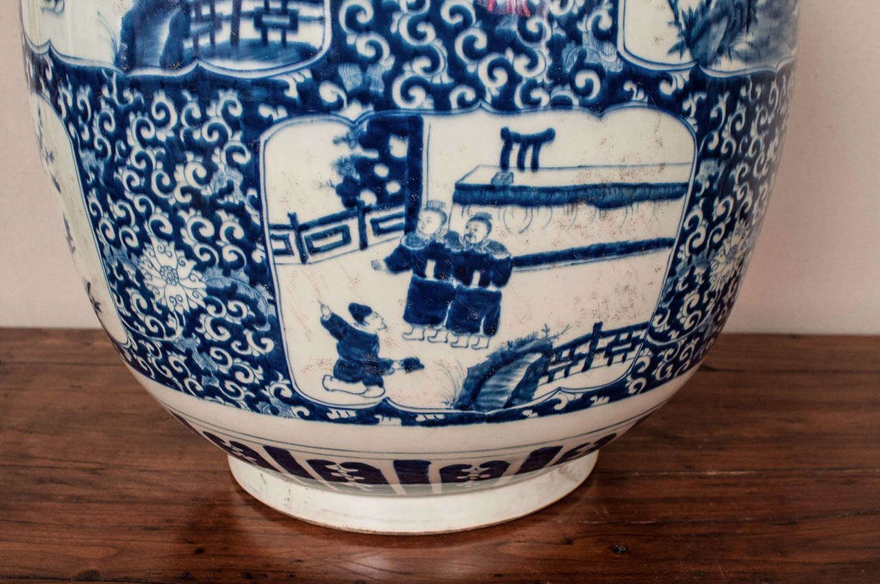 Pair of Large Chinese Blue and White Porcelain Temple Jars 2