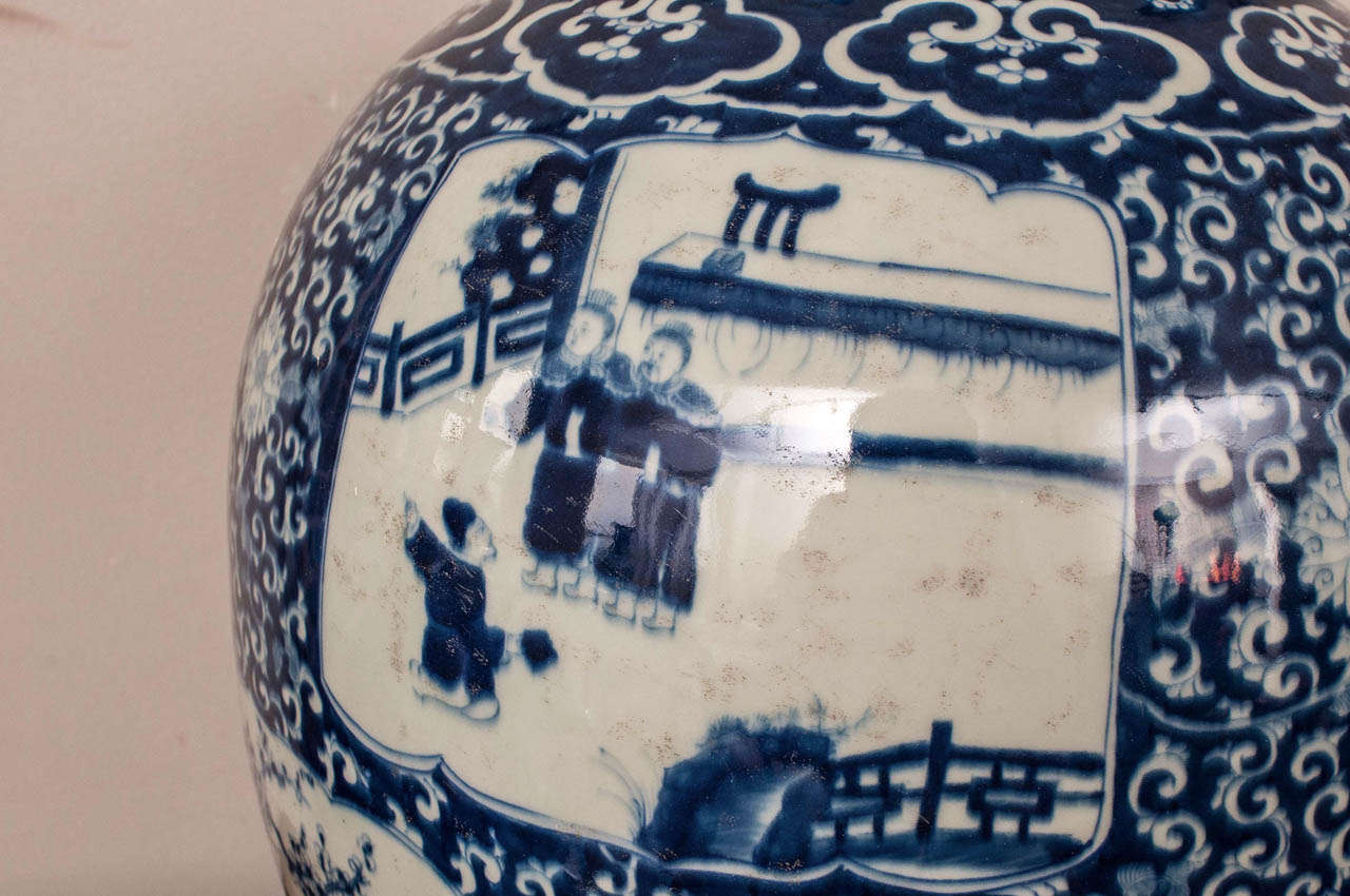 Pair of Large Chinese Blue and White Porcelain Temple Jars 3