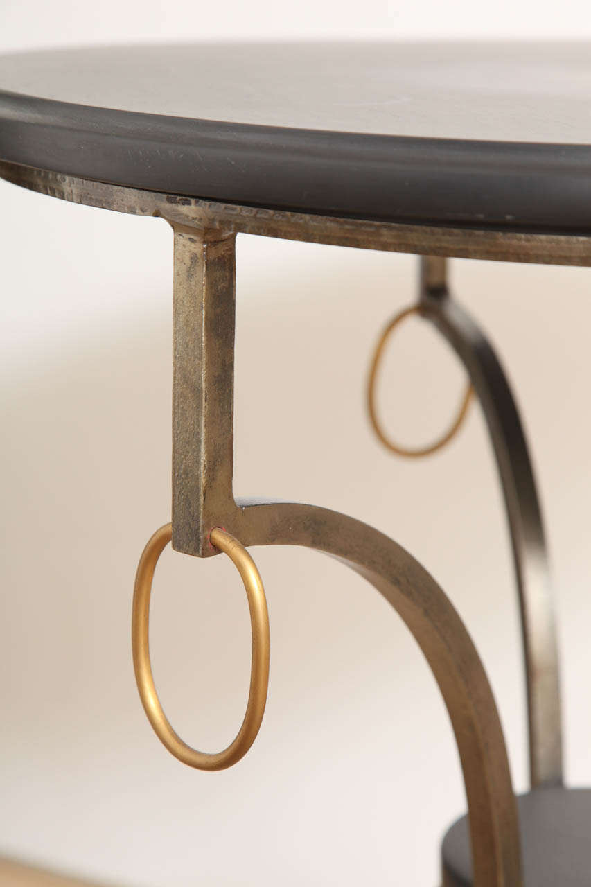 Mid-20th Century Jansen Style Neoclassical Brass and Steel Stone-Top Gueridon