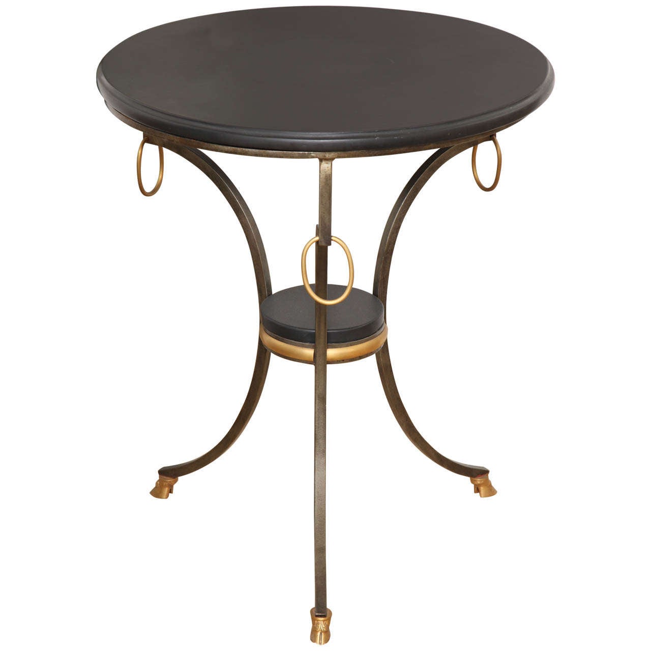 Jansen Style Neoclassical Brass and Steel Stone-Top Gueridon