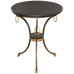 Jansen Style Neoclassical Brass and Steel Stone-Top Gueridon