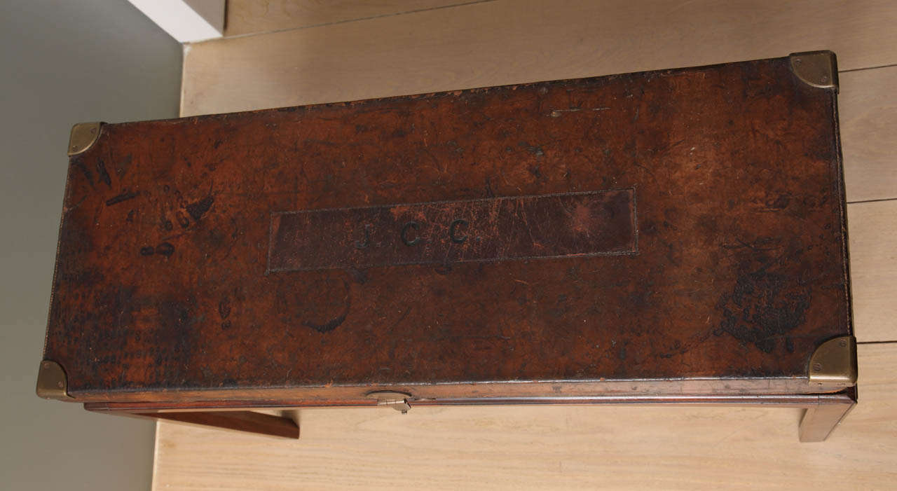 British An Antique English Leather Gun Box on Mahogany Stand