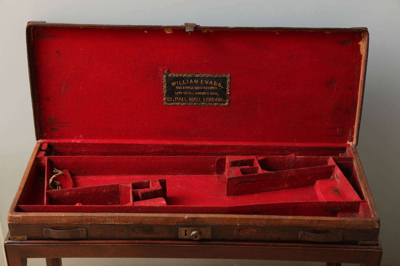 An Antique English Leather Gun Box on Mahogany Stand 4