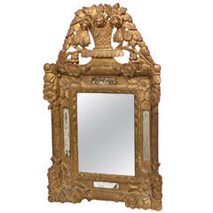 French Antique Gilt Wood Mirror with Pediment