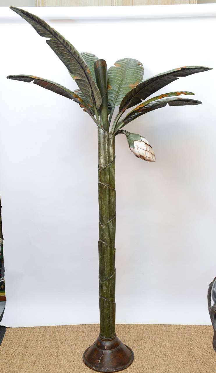 Metal Painted Tole Freestanding Palm Tree Sculpture