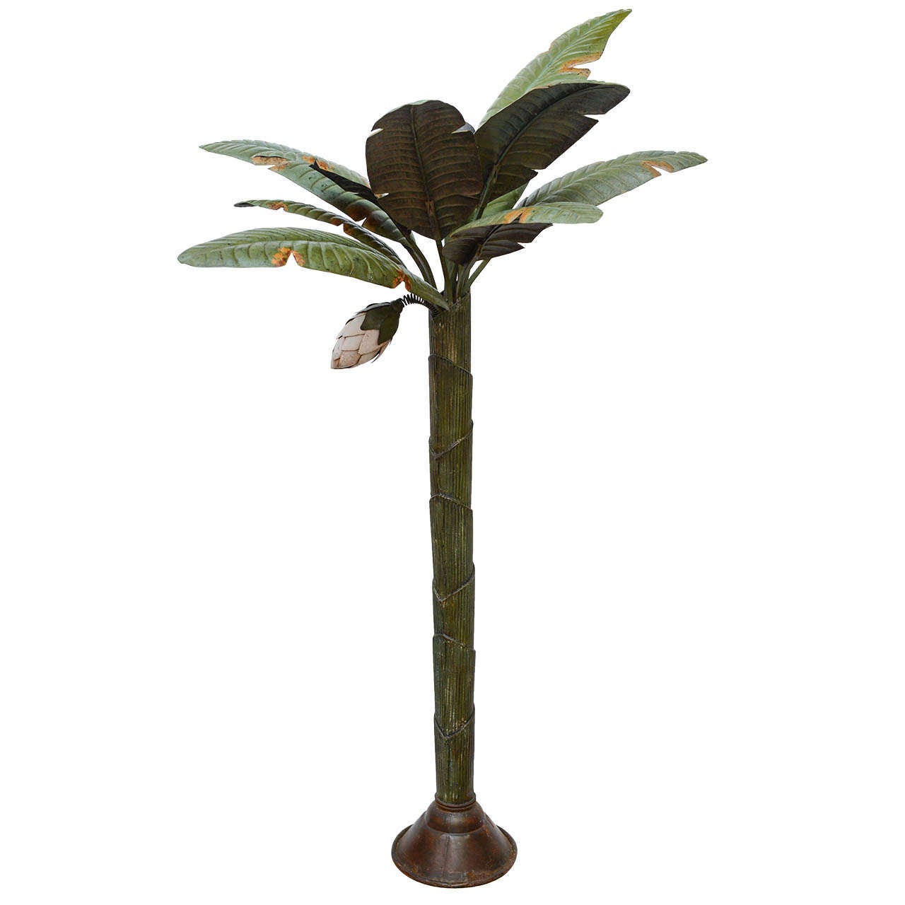 Painted Tole Freestanding Palm Tree Sculpture