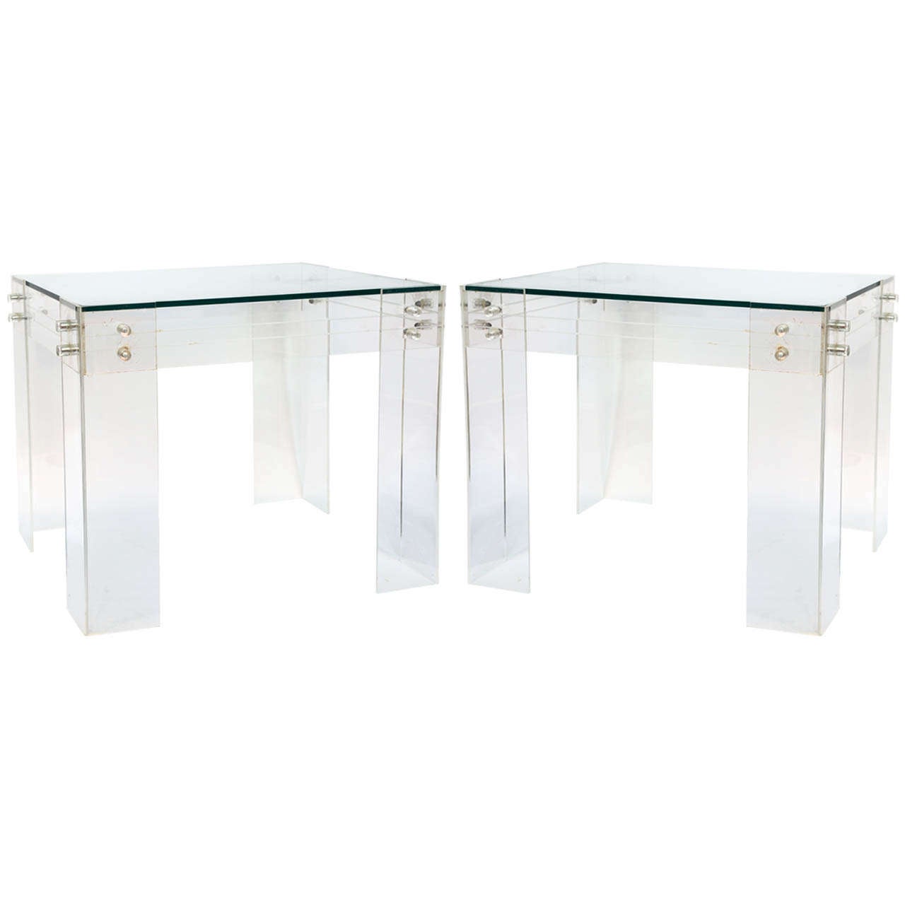 Pair 1970's Lucite and Glass Top End Table at 1stDibs