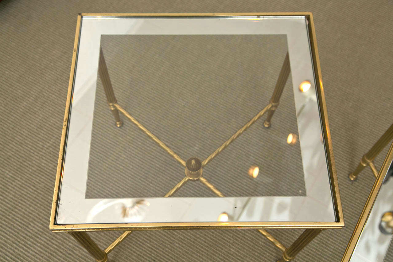 Pair of Metal and Glass End Tables at 1stDibs