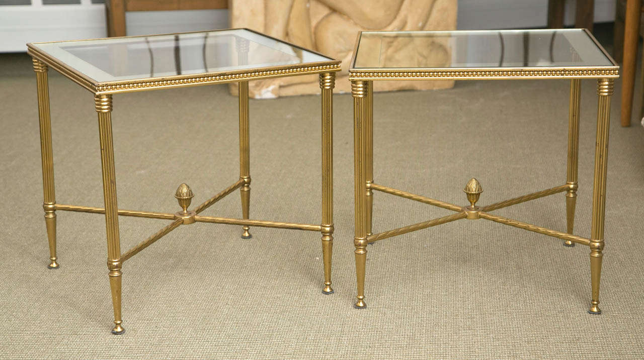 Pair of Metal and Glass End Tables at 1stDibs