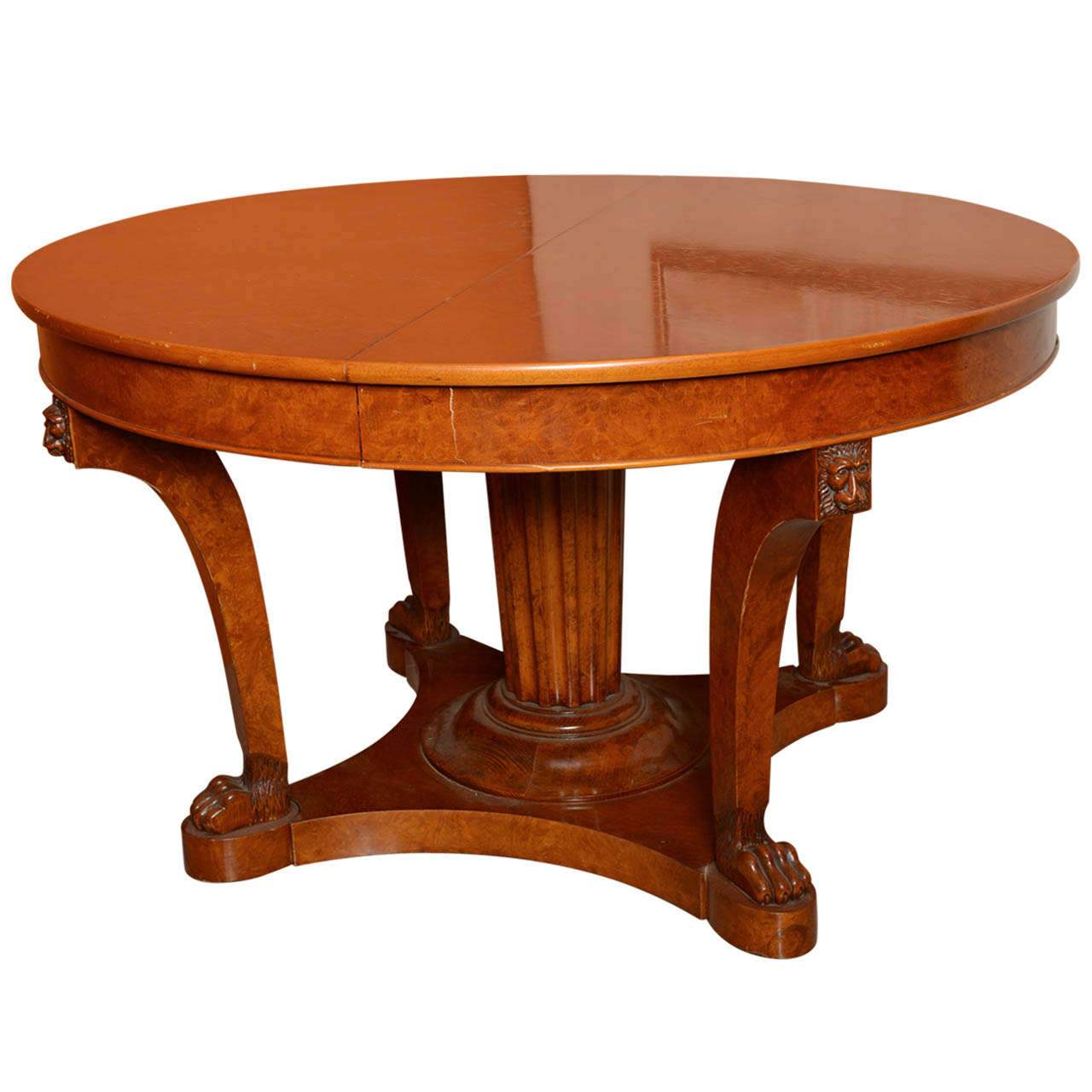 French Empire Revival Burled Walnut and Walnut Extension Dining Table For Sale