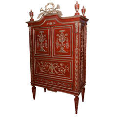 Italian Neoclassic Style Scarlet Painted and Silver Gilt Cabinet