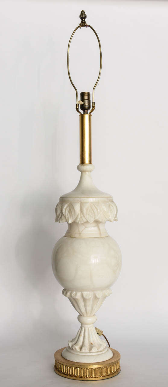 Pair of Large Italian Neoclassic Style Alabaster Urns Mounted as Lamps