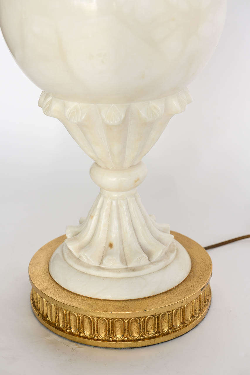 Pair of Large Italian Neoclassic Style Alabaster Urns Mounted as Lamps In Excellent Condition In Hollywood, FL