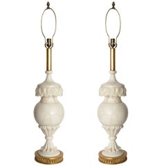 Pair of Large Italian Neoclassic Style Alabaster Urns Mounted as Lamps