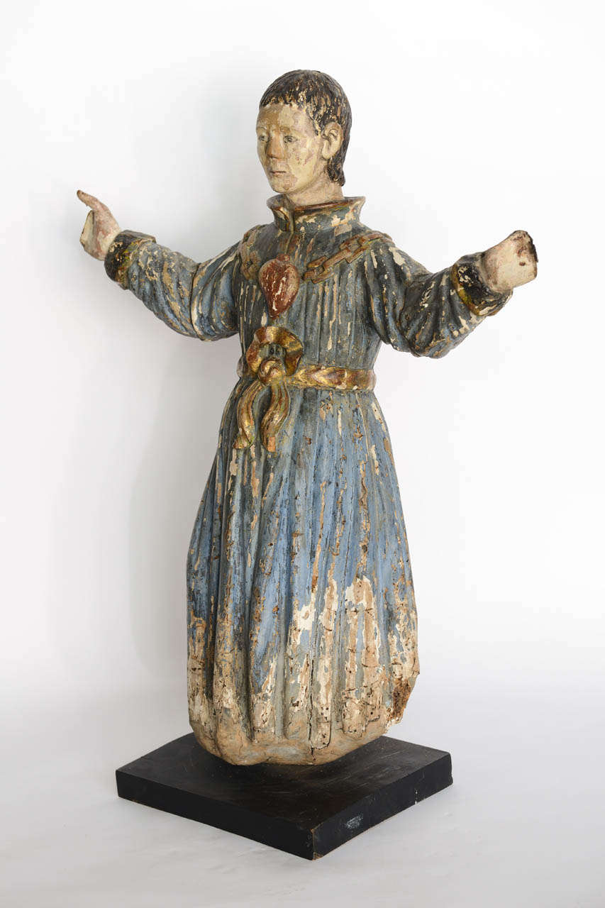 Carved Italian Baroque Painted and Gilded Statue of St Peter, Early 18th Century