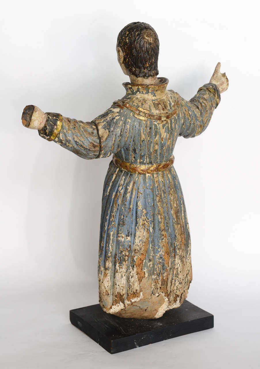 Giltwood Italian Baroque Painted and Gilded Statue of St Peter, Early 18th Century