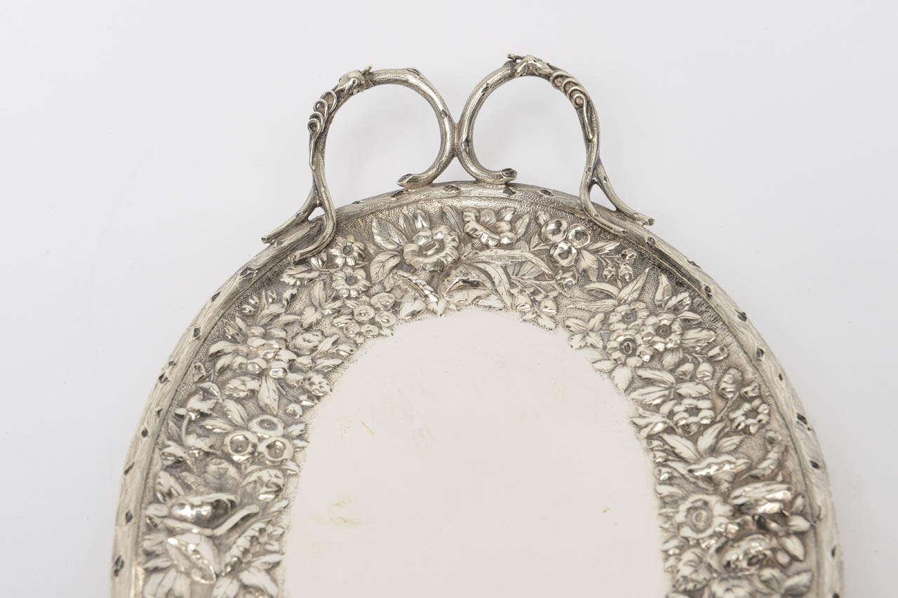 Sterling Silver Bread Tray, Repousse Floral Border, 19th Century For Sale 2