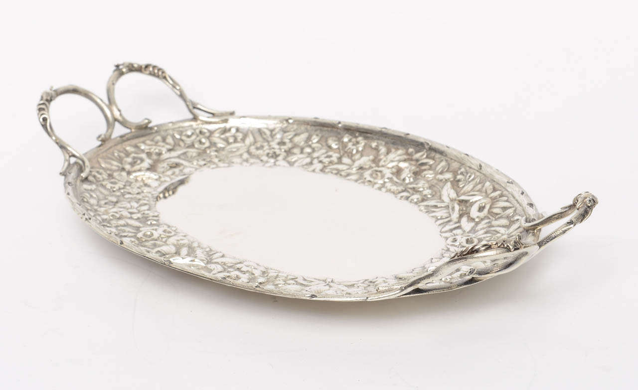 Sterling Silver Bread Tray, Repousse Floral Border, 19th Century For Sale 3
