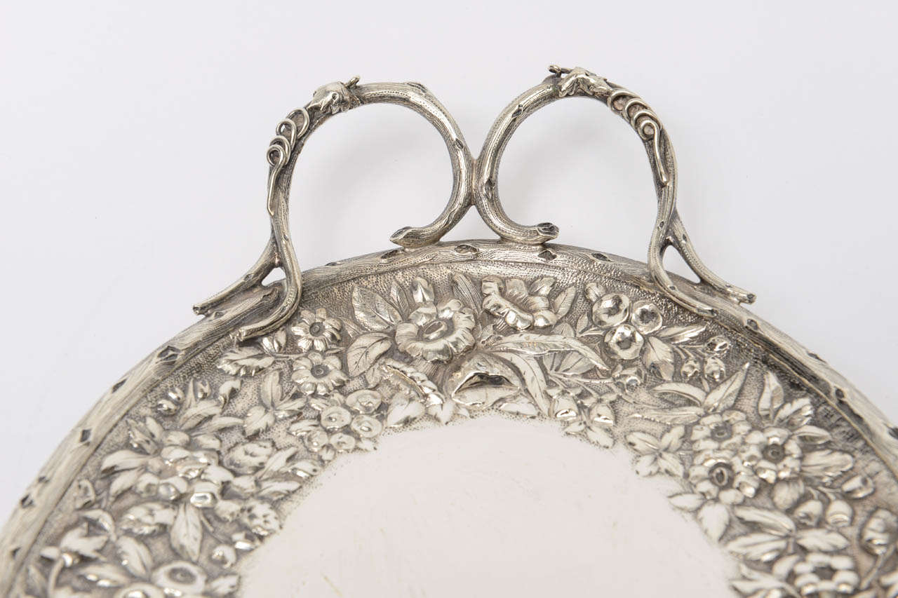 Sterling Silver Bread Tray, Repousse Floral Border, 19th Century For Sale 5