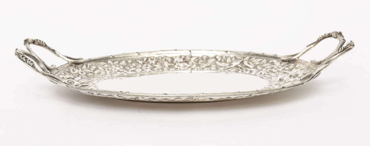 Sterling Silver Bread Tray, Repousse Floral Border, 19th Century For Sale 6