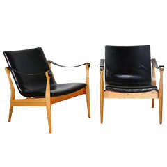 Vintage Pair of "Safari" Armchairs Designed by Karen and Ebbe Clemmensen