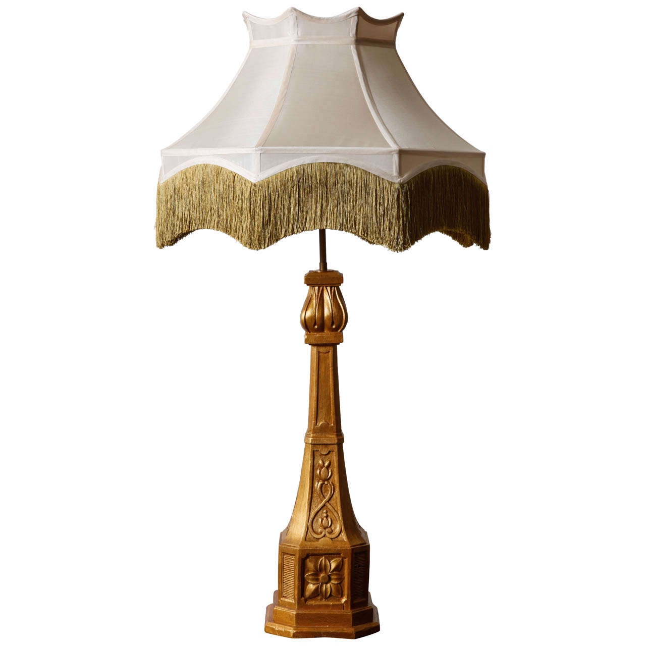 English Edwardian Downton Abbey Style Gilt Wood Lamp For Sale