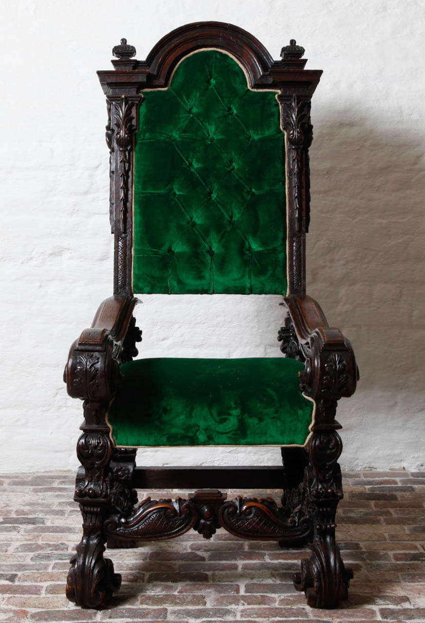 Italian Walnut Throne Chair Around 1700