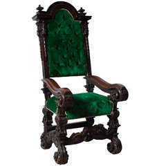 Italian Walnut Throne Chair Around 1700