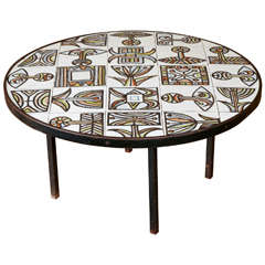Coffee Table with Ceramic Tiles Top by Roger Capron circa 1960
