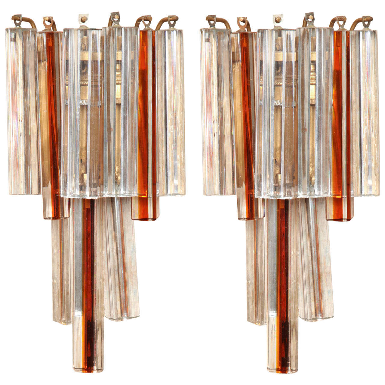 A Pair of Cut and Colored Glass Prism Sconces For Sale