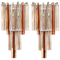 A Pair of Cut and Colored Glass Prism Sconces