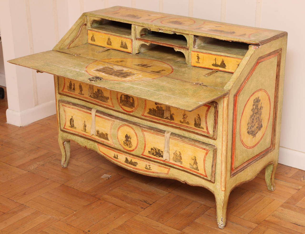 Italian A 19th Century Painted and Decoupage Secretary For Sale