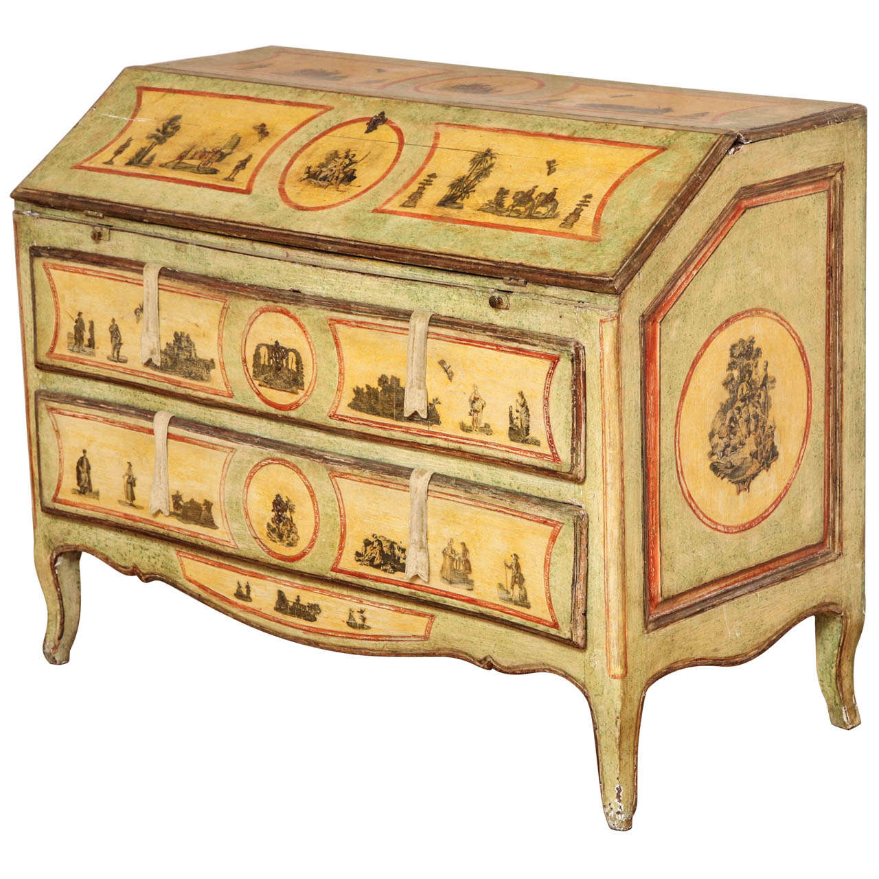 A 19th Century Painted and Decoupage Secretary For Sale