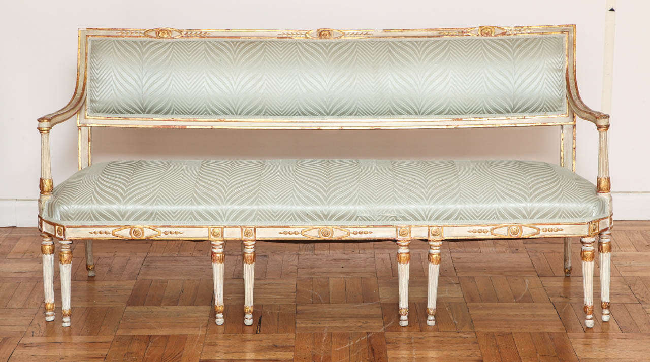 Neoclassical A Carved, Painted and Parcel Gilt Neo Classical Settee, 18th C Sweden For Sale