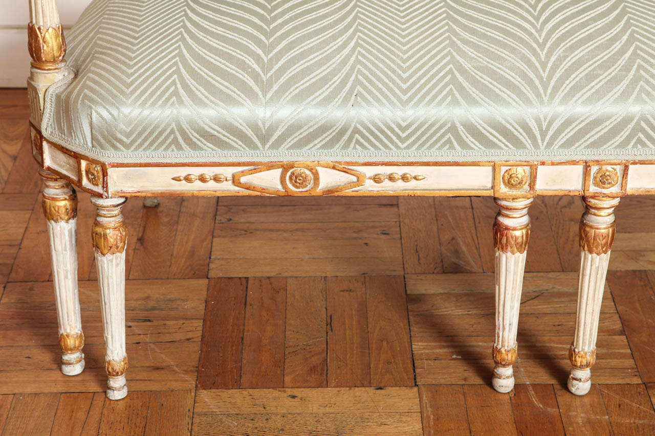 A Carved, Painted and Parcel Gilt Neo Classical Settee, 18th C Sweden For Sale 2