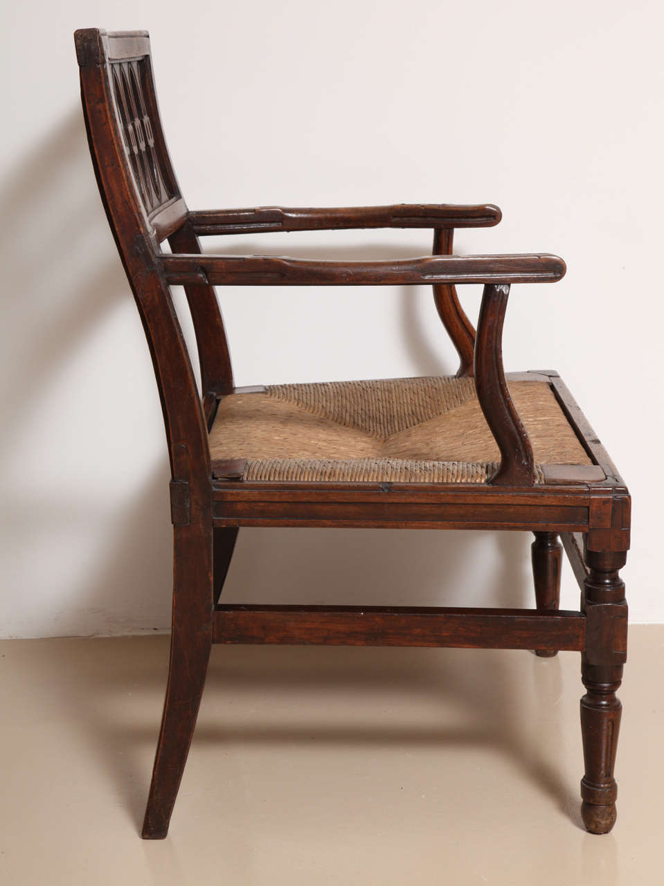 Pair of Large 19th Century Italian Walnut Armchairs with Rush Seats 5