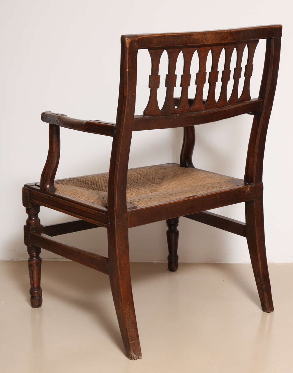 Pair of Large 19th Century Italian Walnut Armchairs with Rush Seats 6