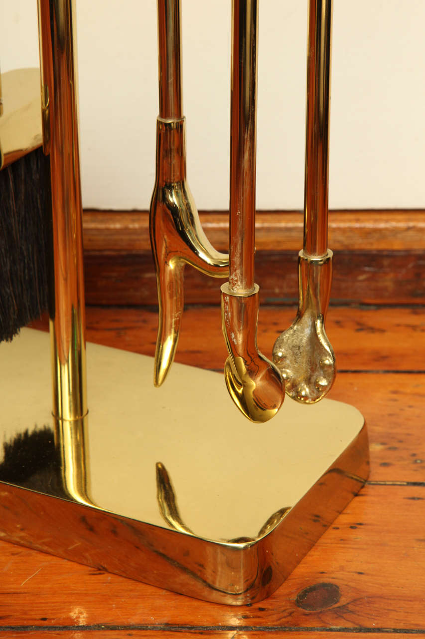 Italian Modernist Polished Brass Fire Tool Set 2