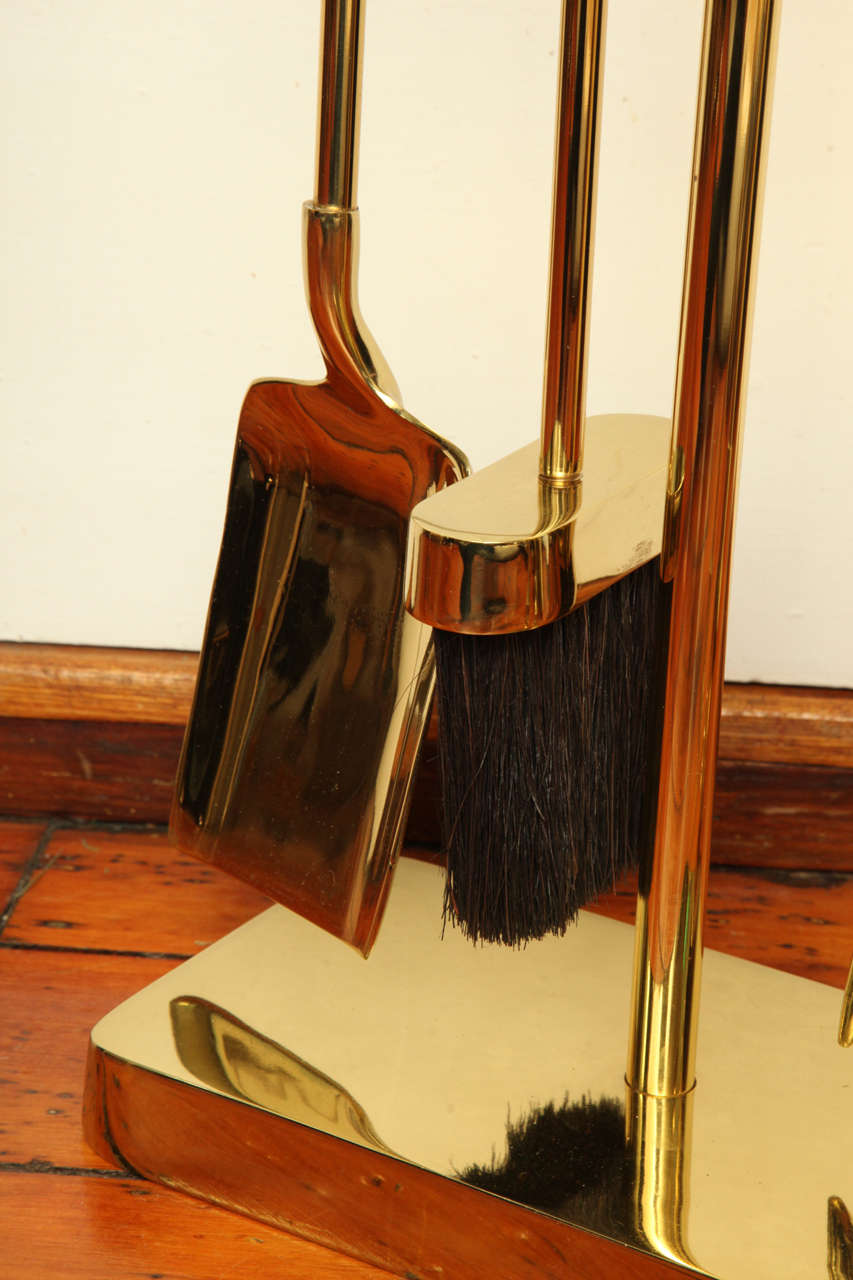 Italian Modernist Polished Brass Fire Tool Set 3