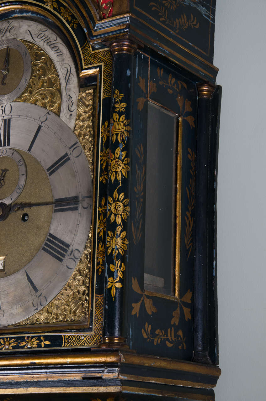 18th Century George III Chinoiserie Japanned Longcase Clock For Sale